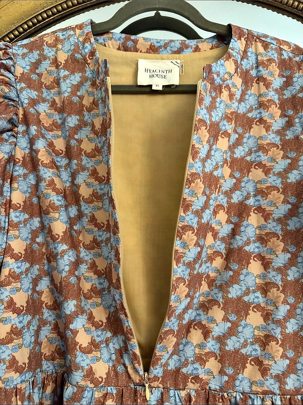 Hyacinth House Floral Mini Dress Brown & Blue XL - Picture 4 of 8